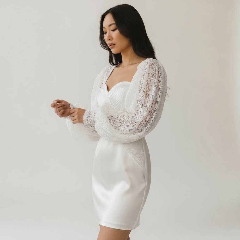 Rare London - Warm White Satin & Lace Midi Dress